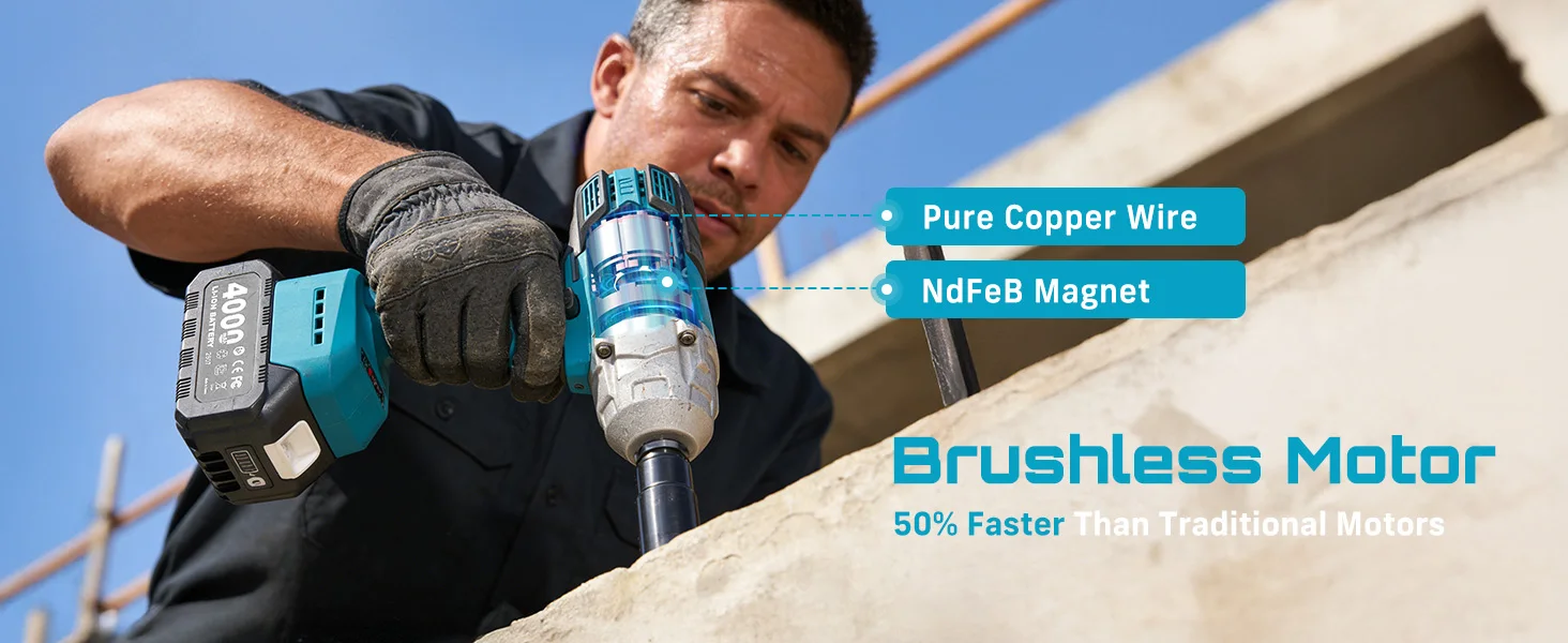 SEESII WH6 Lite 3-in-1 Impact Wrench & Electric Drill & Screwdriver 650N.m Cordless 1/2" Brushless Impact Gun Kit with 4.0ah Battery LED Light for Car Home