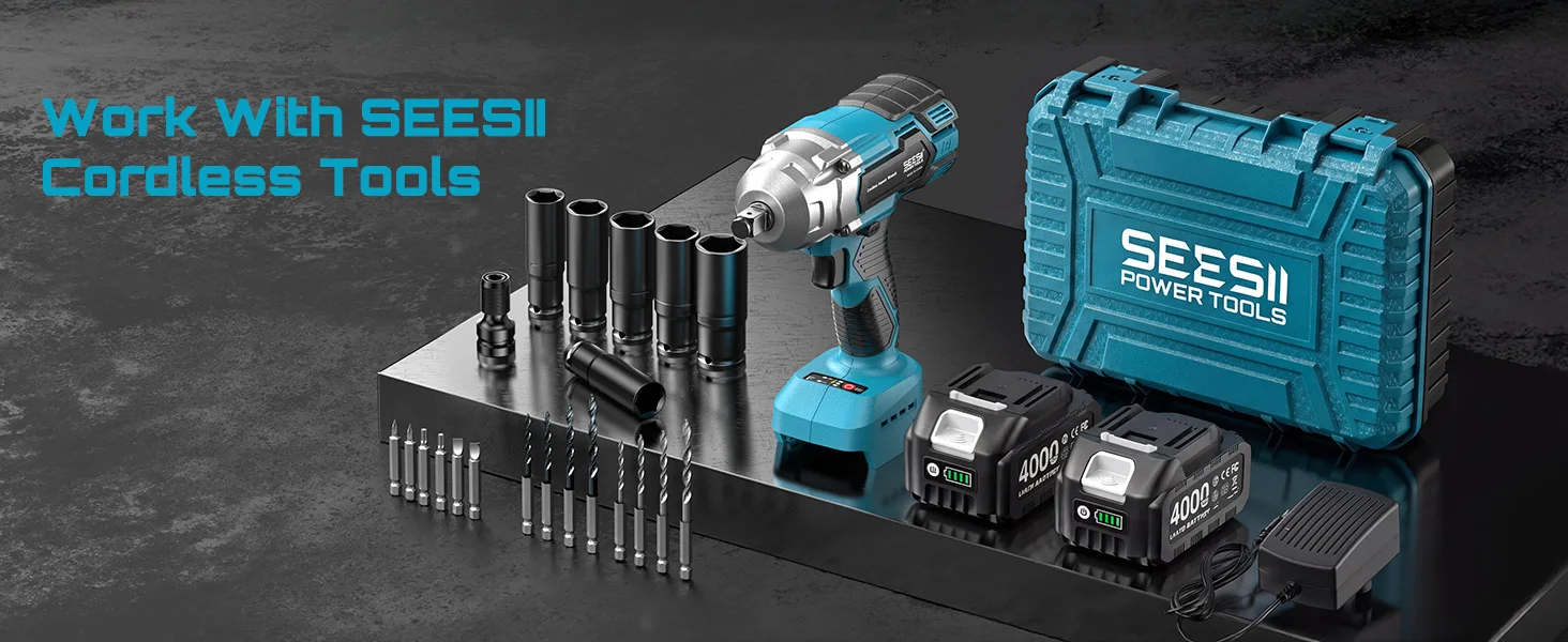 SEESII WH6 Lite 3-in-1 Impact Wrench & Electric Drill & Screwdriver 650N.m Cordless 1/2" Brushless Impact Gun Kit with 4.0ah Battery LED Light for Car Home