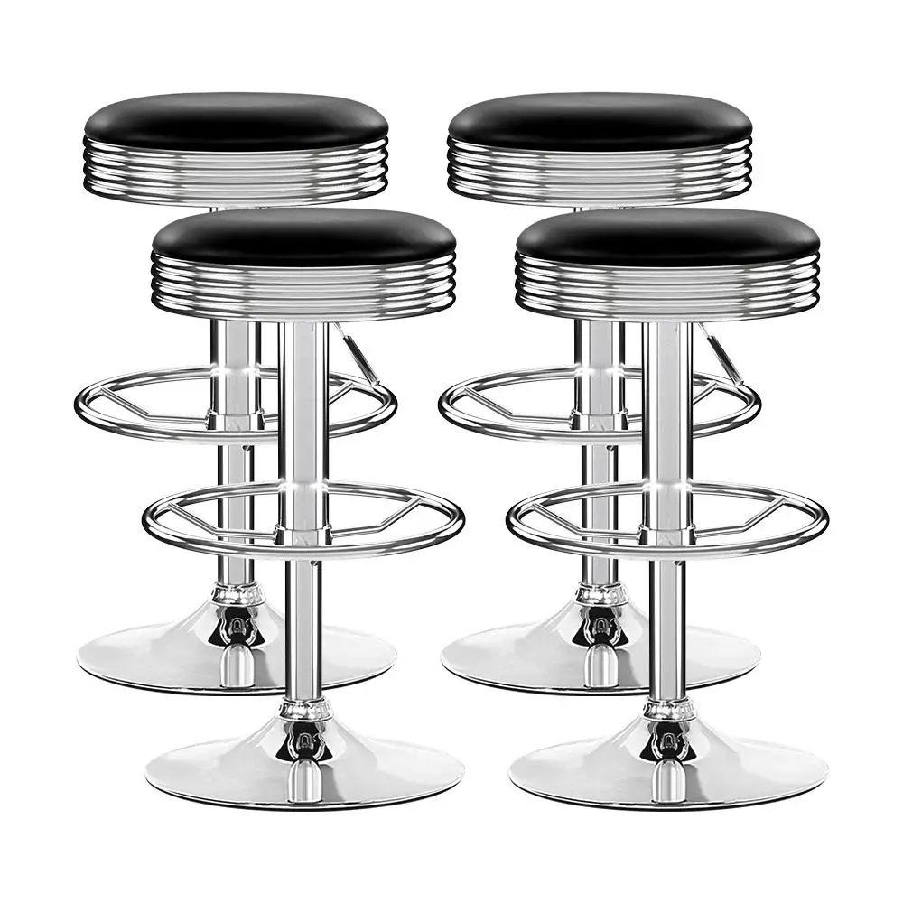 4 Pack Leather Padded Adjustable Gas Lift Silver Bar Stools for Kitchen Home Pub Counter Seating