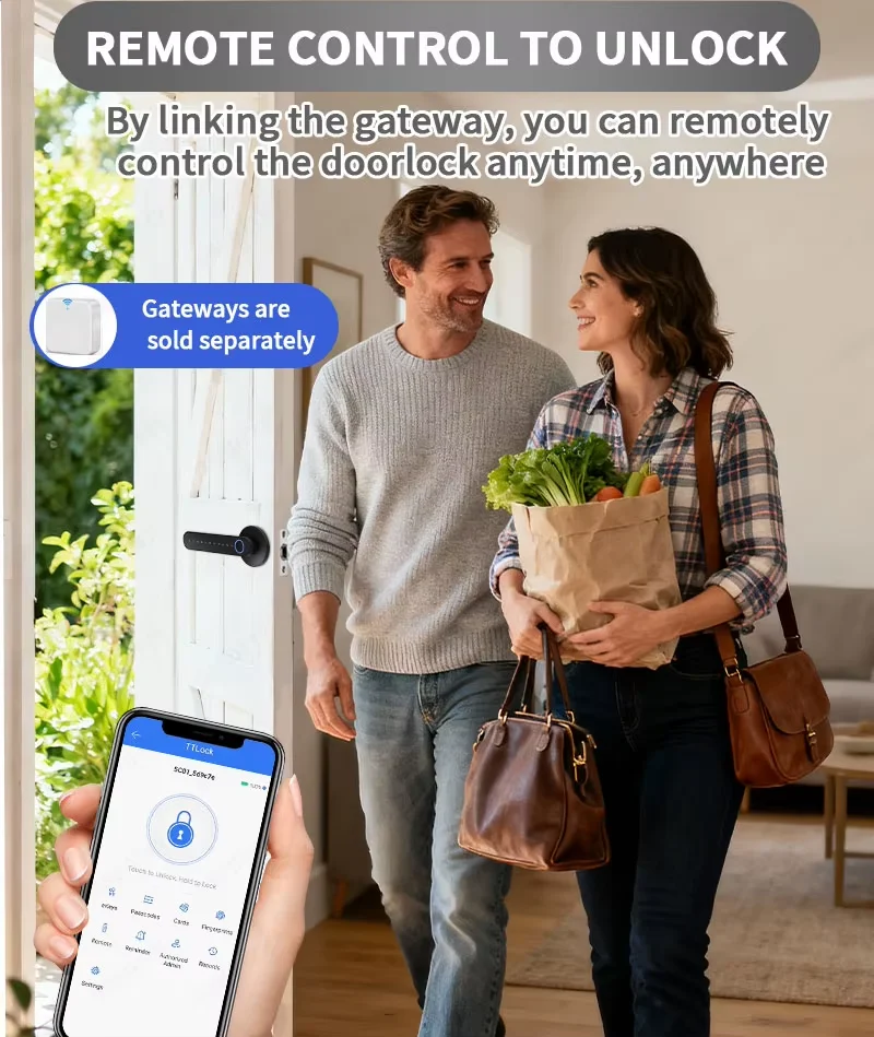 TTlock Smart Door Lock, 5-in-1 Fingerprint Recognition Lock, Anti-Peep Password IC Card APP Remote Unlock, 12 Months Standby Smart Home Security Lock for Home Airbnb Hotel