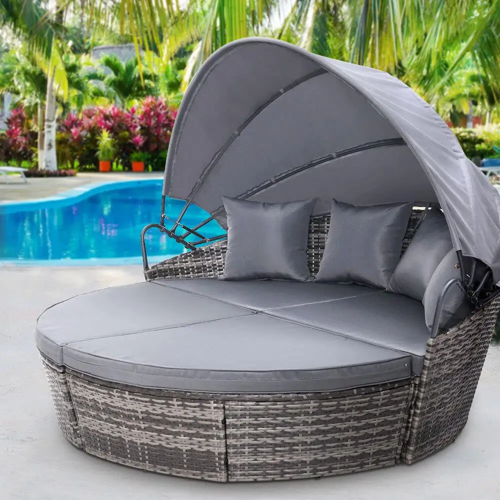 Outdoor Wicker Sun Lounge Day Bed Patio Grey Adjustable Lounger Furniture Set