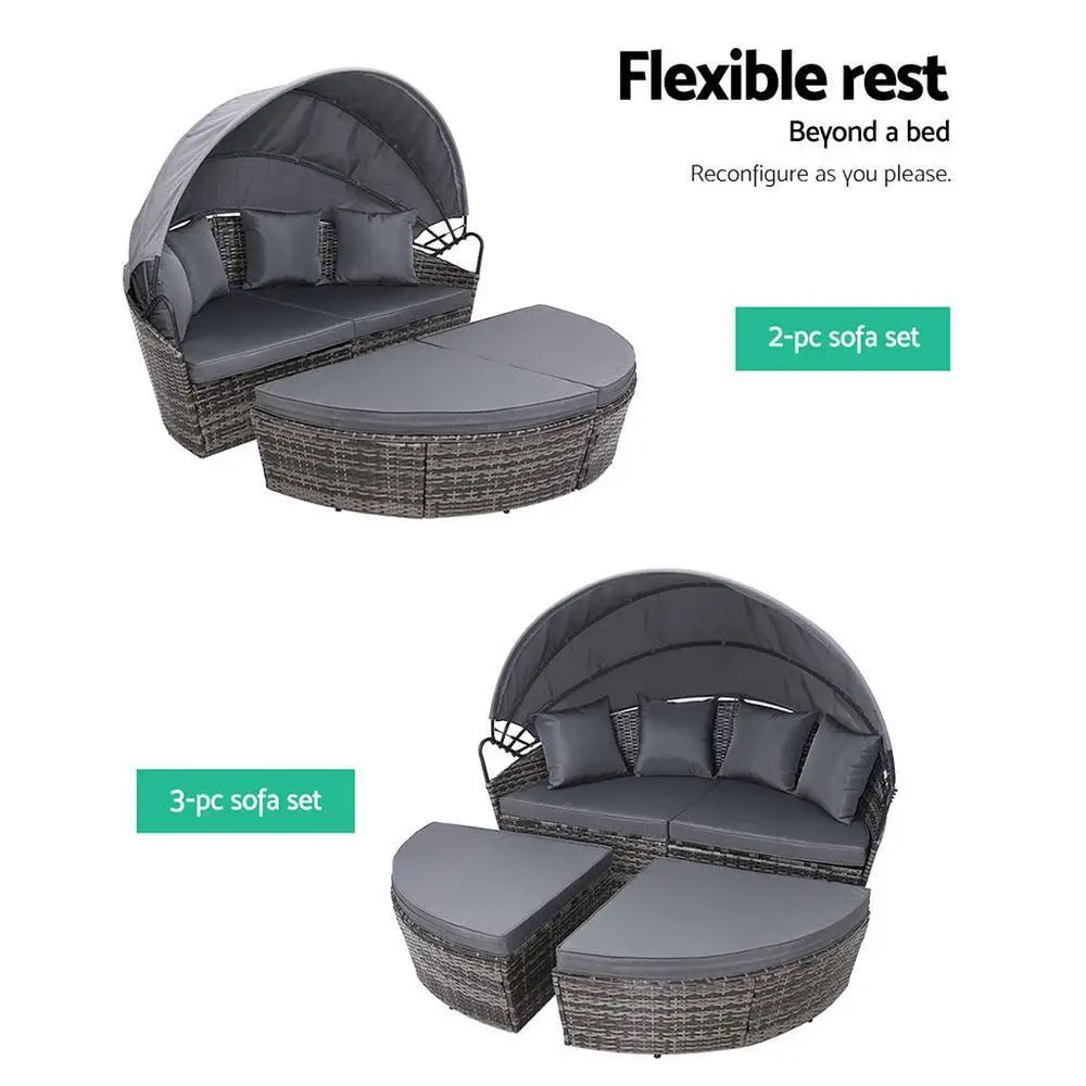 Outdoor Wicker Sun Lounge Day Bed Patio Grey Adjustable Lounger Furniture Set