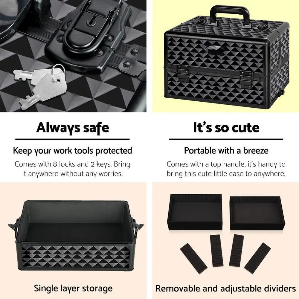 Travel Makeup Case Cosmetic Organizer Box with Wheels Diamond Design Portable Beauty Trolley Storage Bag for Travel and Home Use