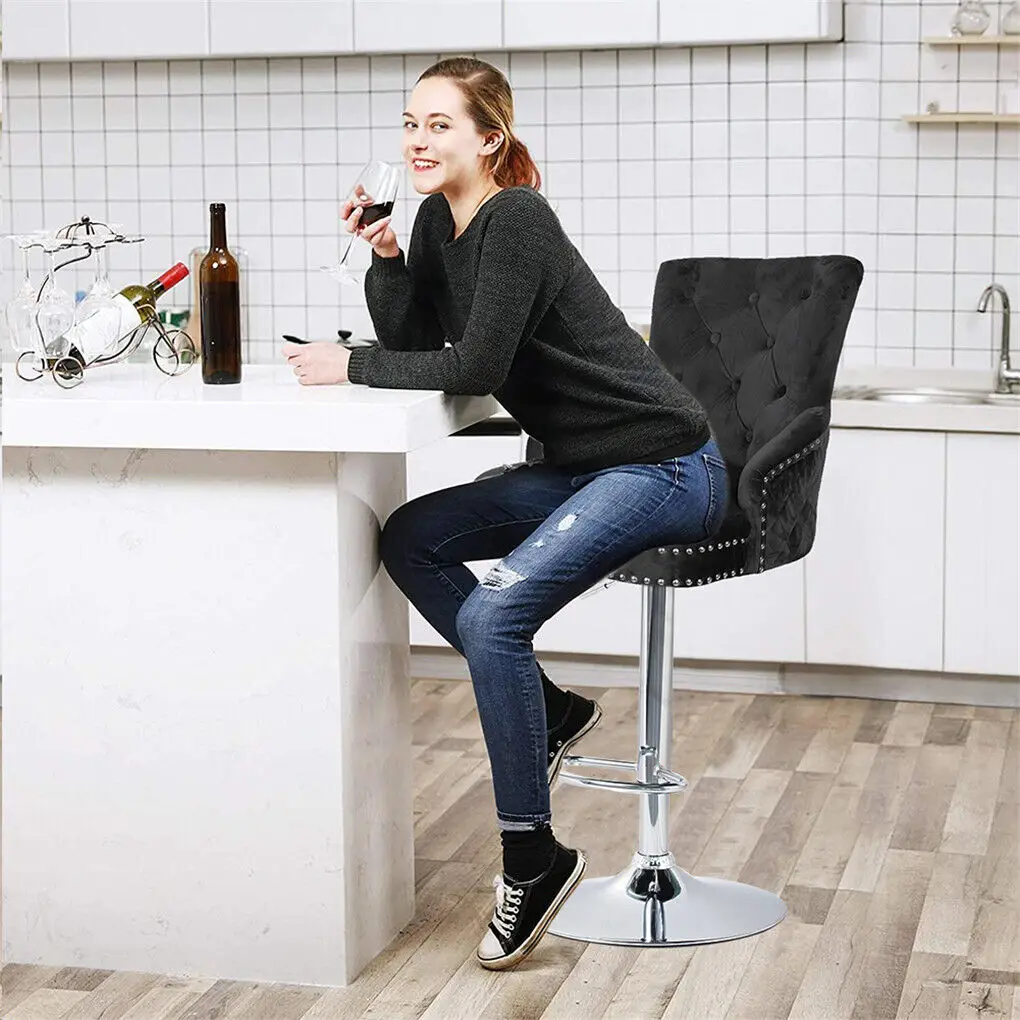 1PCS 360° Swivel Adjustable Bar Stool|counter stool - Gray Velvet Upholstery with Backrest & Footrest for Kitchen Island