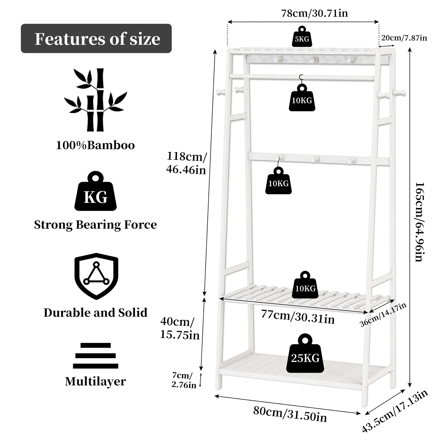 Heavy Duty Free Standing Bamboo Garment Rack with Storage Shelves And Hooks Clothes Hanging Stand Organizer for Home