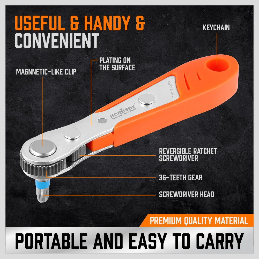 HORUSDY 23Pc Mini Offset Ratchet Screwdriver Hex Torx Bit Quick Change Reversible Wrench