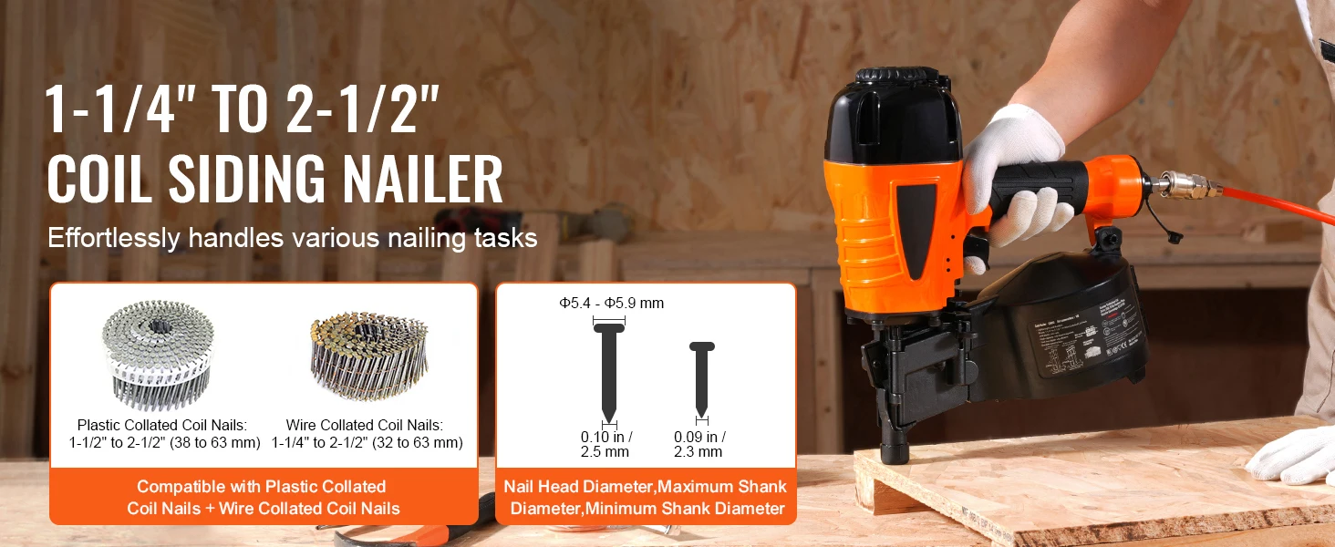 SucceBuy Coil Siding Nailer CN65 CN55 CN70 CN83 CN90 Pneumatic Siding Nail Gun Pallet Making Coil Nailer 70-120PSI Air Nailer
