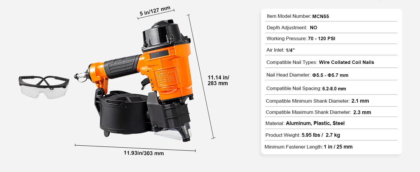 SucceBuy Coil Siding Nailer CN65 CN55 CN70 CN83 CN90 Pneumatic Siding Nail Gun Pallet Making Coil Nailer 70-120PSI Air Nailer