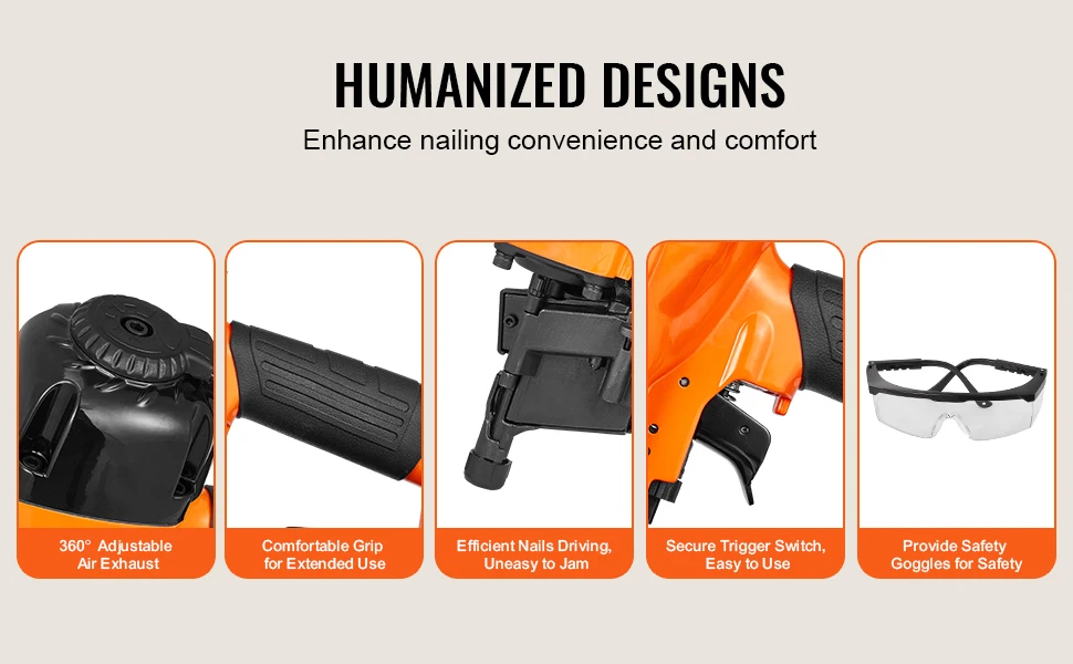 SucceBuy Coil Siding Nailer CN65 CN55 CN70 CN83 CN90 Pneumatic Siding Nail Gun Pallet Making Coil Nailer 70-120PSI Air Nailer