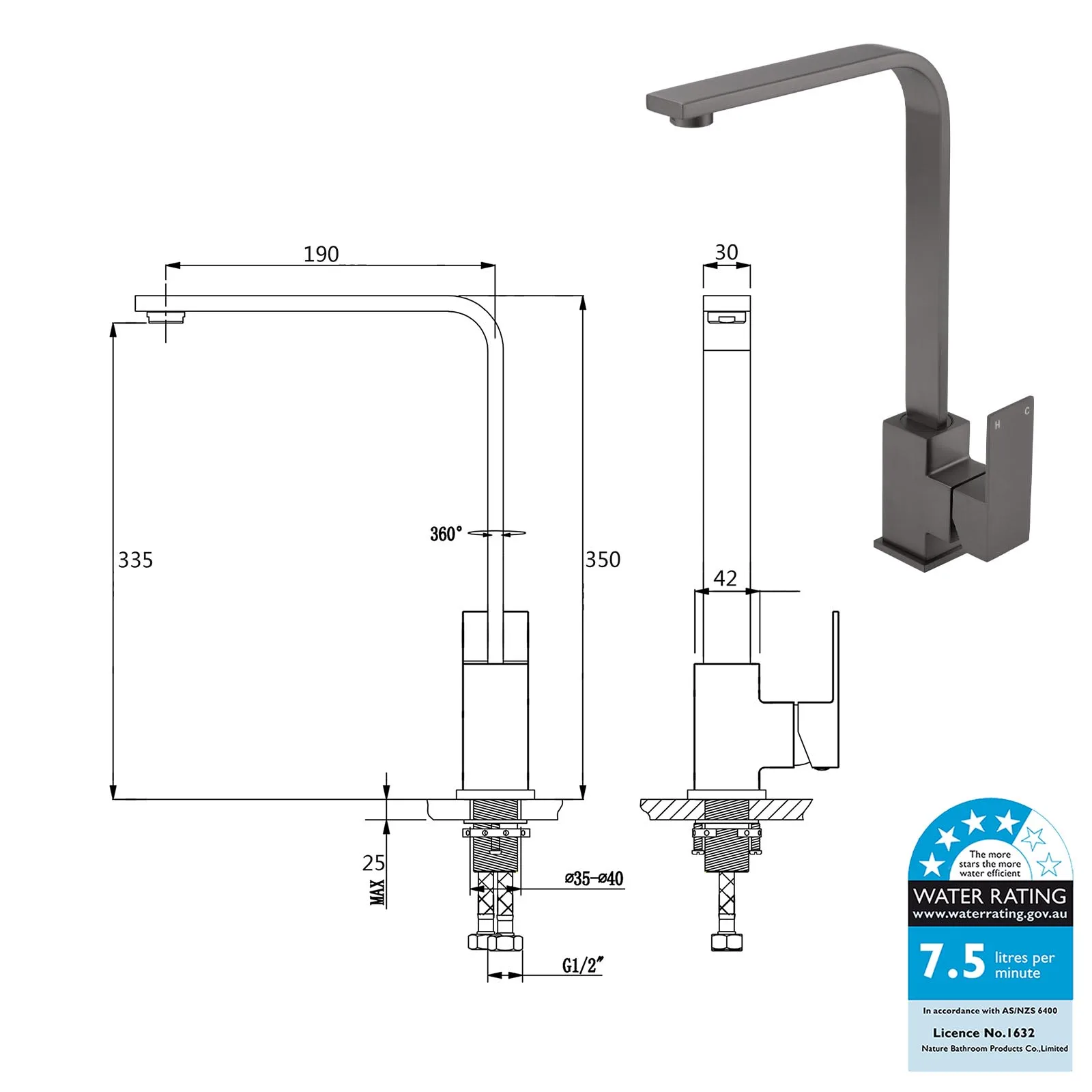 KYLINS WELS Tall Tapware 360° Swivel mixer Bathroom Faucets Brushed Nickel Round Kitchen Sink Tap Laundry Basin Mixer Faucet