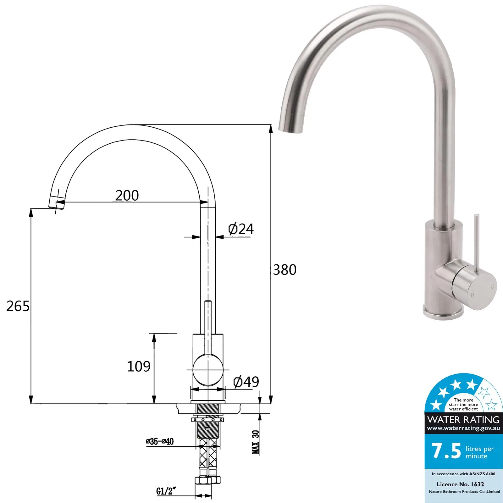 KYLINS WELS Tall Tapware 360° Swivel mixer Bathroom Faucets Brushed Nickel Round Kitchen Sink Tap Laundry Basin Mixer Faucet