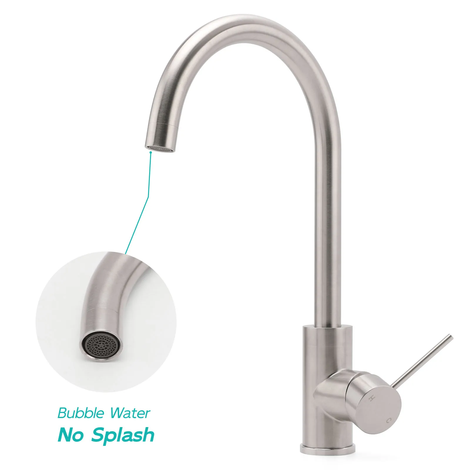 KYLINS WELS Tall Tapware 360° Swivel mixer Bathroom Faucets Brushed Nickel Round Kitchen Sink Tap Laundry Basin Mixer Faucet