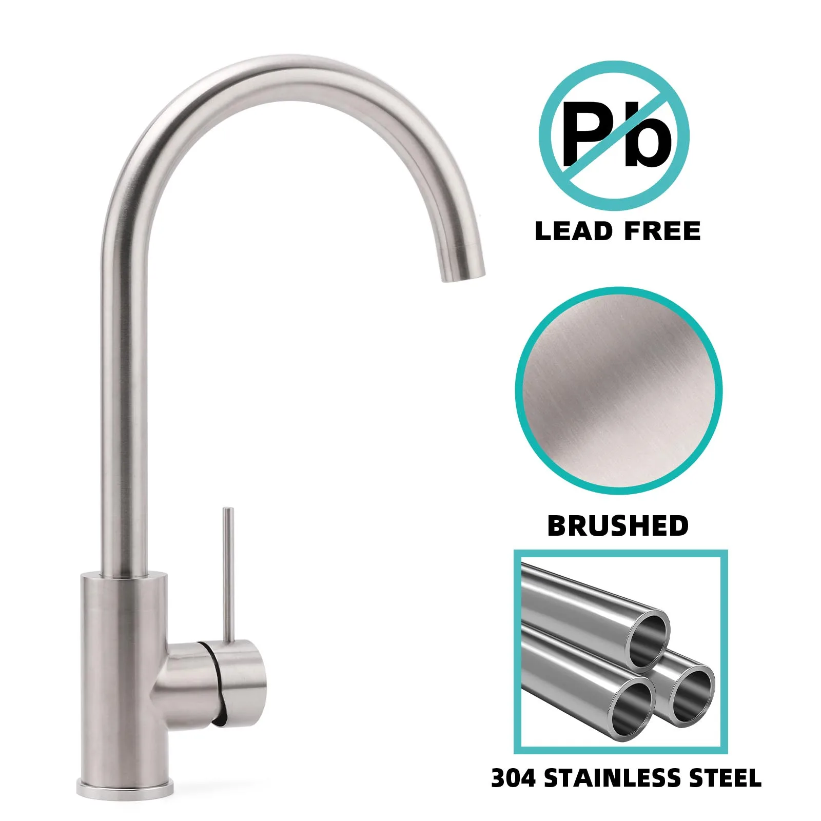 KYLINS WELS Tall Tapware 360° Swivel mixer Bathroom Faucets Brushed Nickel Round Kitchen Sink Tap Laundry Basin Mixer Faucet