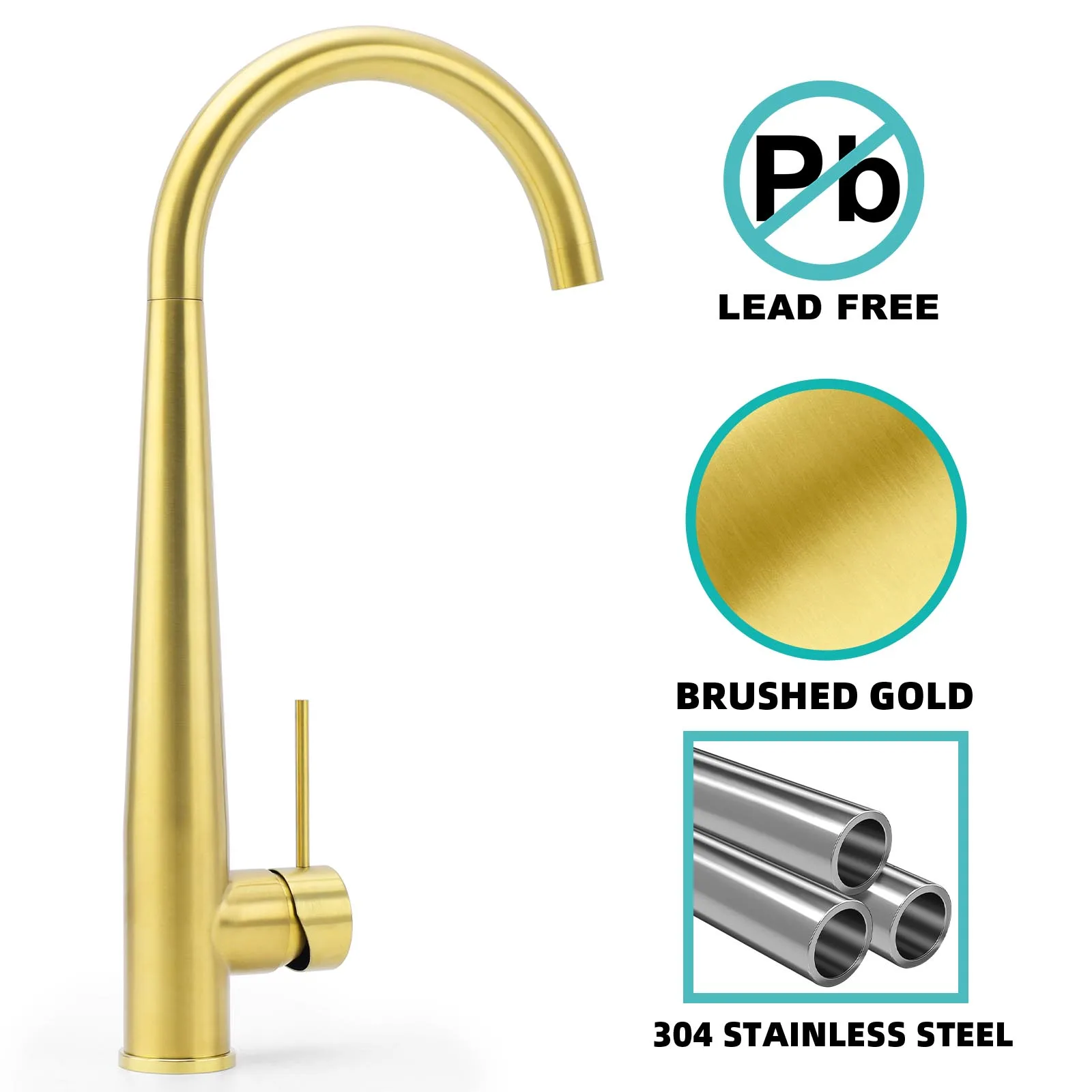 KYLINS WELS Tall Tapware 360° Swivel mixer Bathroom Faucets Brushed Nickel Round Kitchen Sink Tap Laundry Basin Mixer Faucet