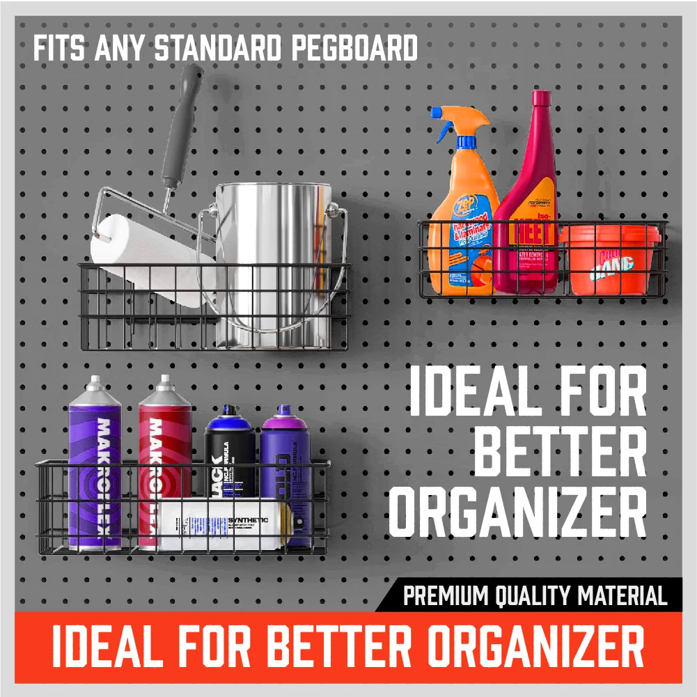 HORUSDY Peg Board Bins and Baskets | 4 Pack | Square Style 4 Size Pegboard Baskets and Pegboard Bins for Organize Workbenches,