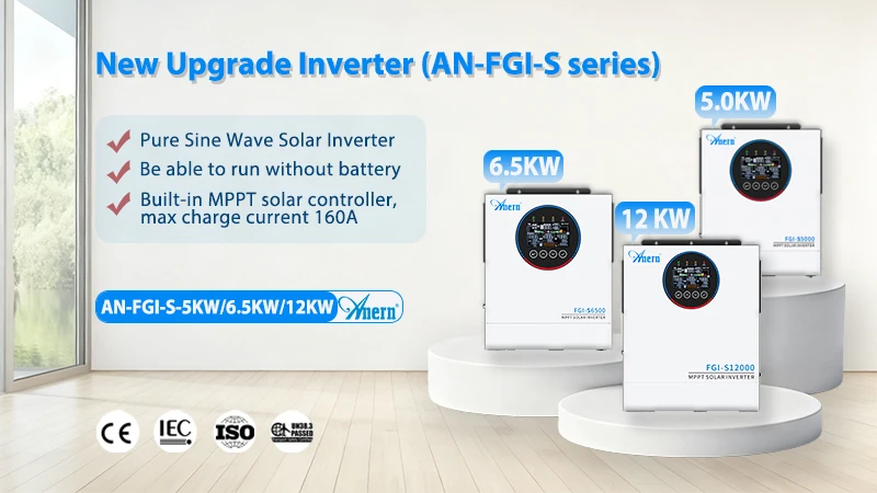 Anern 12000W 6500W Hybrid Solar Inverter 48V Buil in 160A 120A MPPT Off Grid Photovoltaic Inverters 230V MAX PV 500Vdc