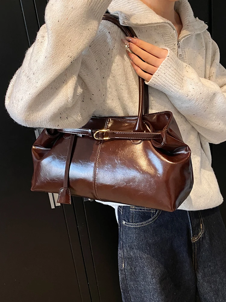 PU Leather Hobo Handbag Slouchy Top Handle Bag Fashion Work Bags Large Satchel Bag for Women Work Shopping Travel