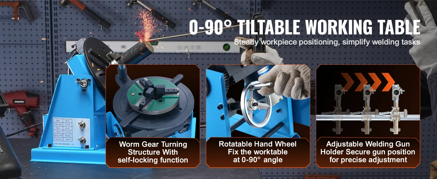 SucceBuy Rotary Welding Positioner 30KG 0-90° Welding Positioning Turntable Table 1-12rpm Welding Torch Stand Holder for Cutting