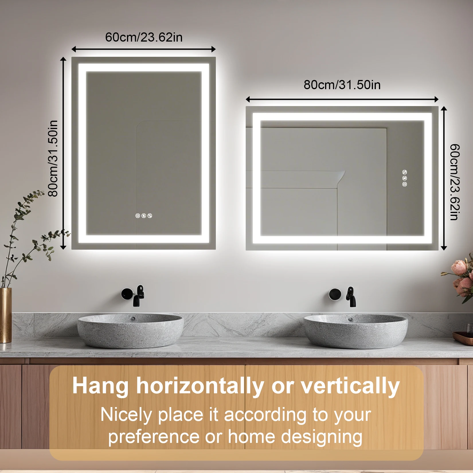 LED Bathroom Mirror Tempered Glass Mirror with Bluetooth, 3 Colors Dimmable, Lights Memory, Upgraded Backplane 70/80/100/120cm