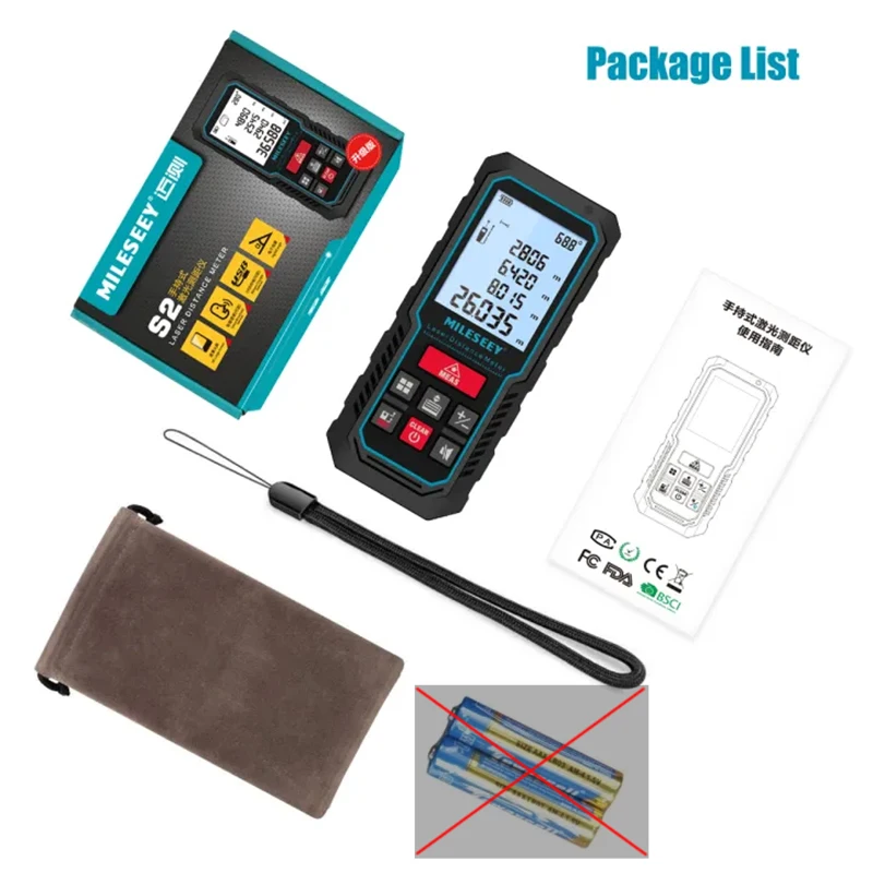 Mileseey S2 Laser Measure Rangefinder Handhold Mini Distance Range Finder Angle Meter Fast Result Screen For Home Construction