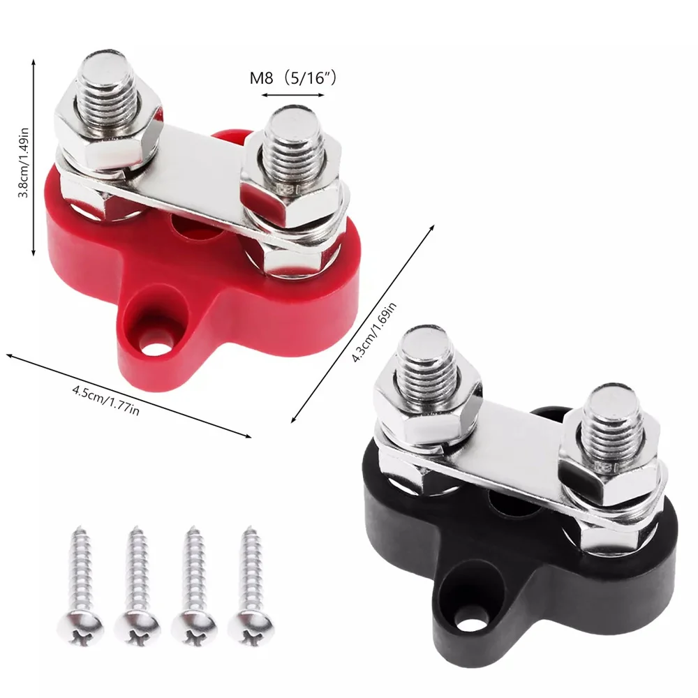 2Pcs Bus Bar Terminal Block 5/16inch M8 DC 48V Power Junction Block Power