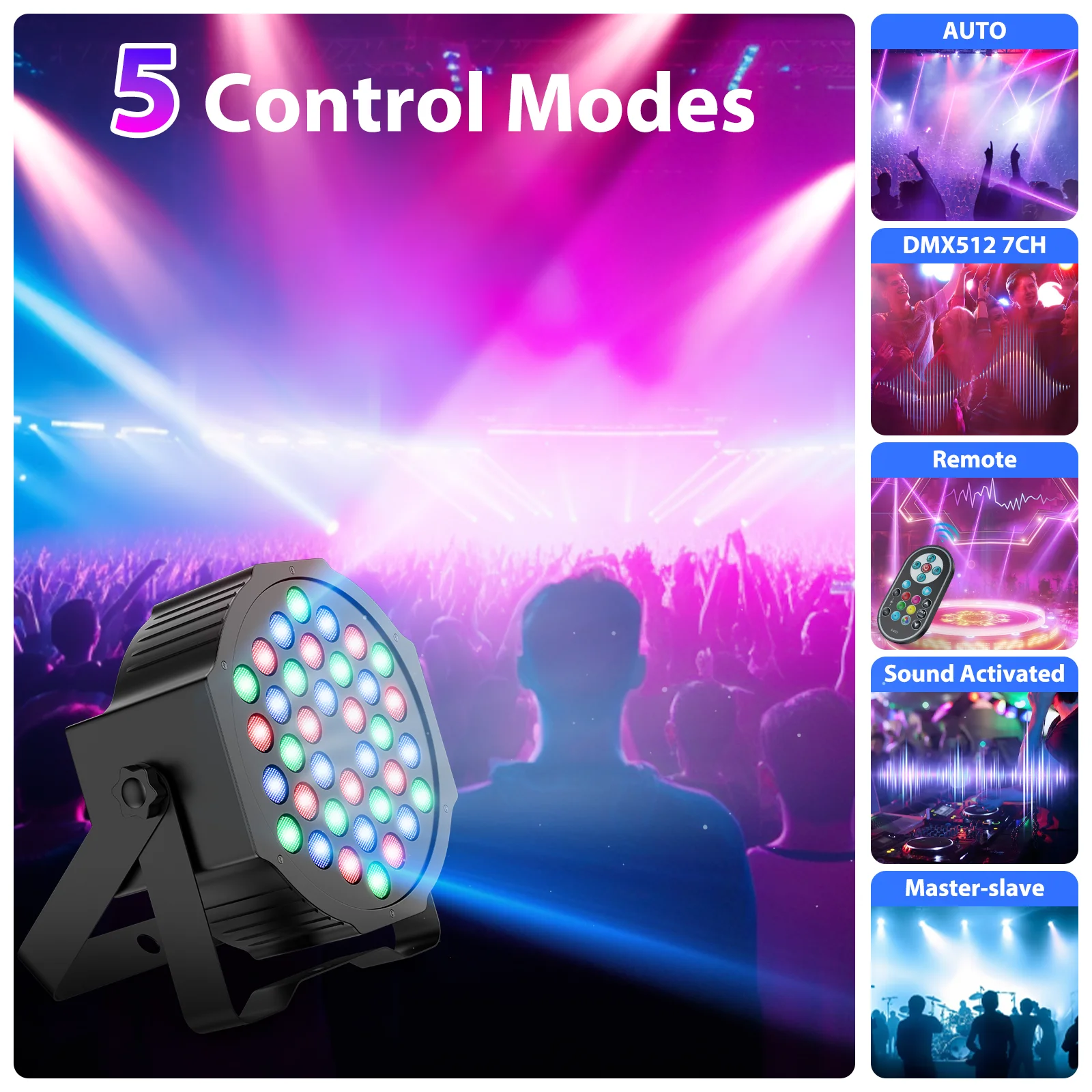 Yiflamefly 4 Pcs Par Light 36 RGB LED Stage Light Party Light DMX512 With Remote Control For DJ Party Show Halloween Christmas