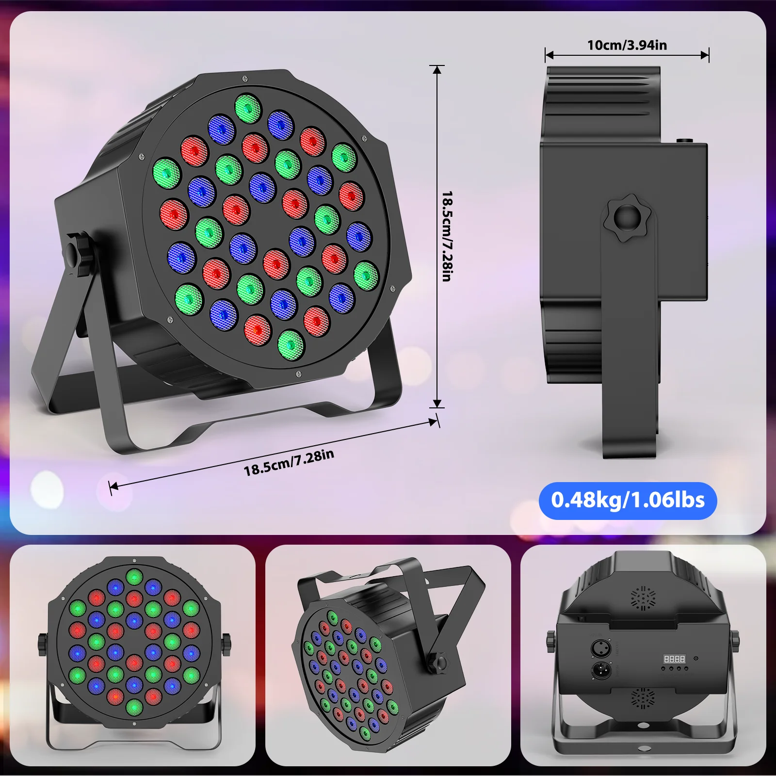 Yiflamefly 4 Pcs Par Light 36 RGB LED Stage Light Party Light DMX512 With Remote Control For DJ Party Show Halloween Christmas