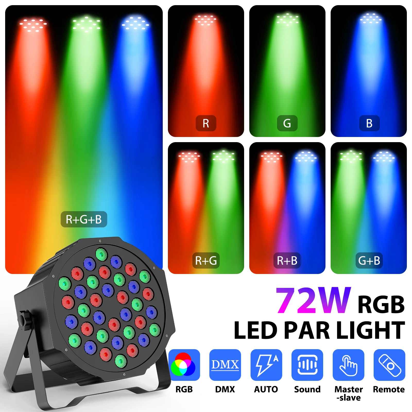 Yiflamefly 4 Pcs Par Light 36 RGB LED Stage Light Party Light DMX512 With Remote Control For DJ Party Show Halloween Christmas