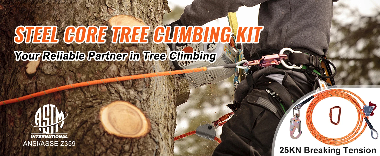 SucceBuy Steel Wire Core Flip Line Kit25KN Breaking Tension Solid Snap Hooks & Rope Grap for Arborists Tree Climbers Outdoors