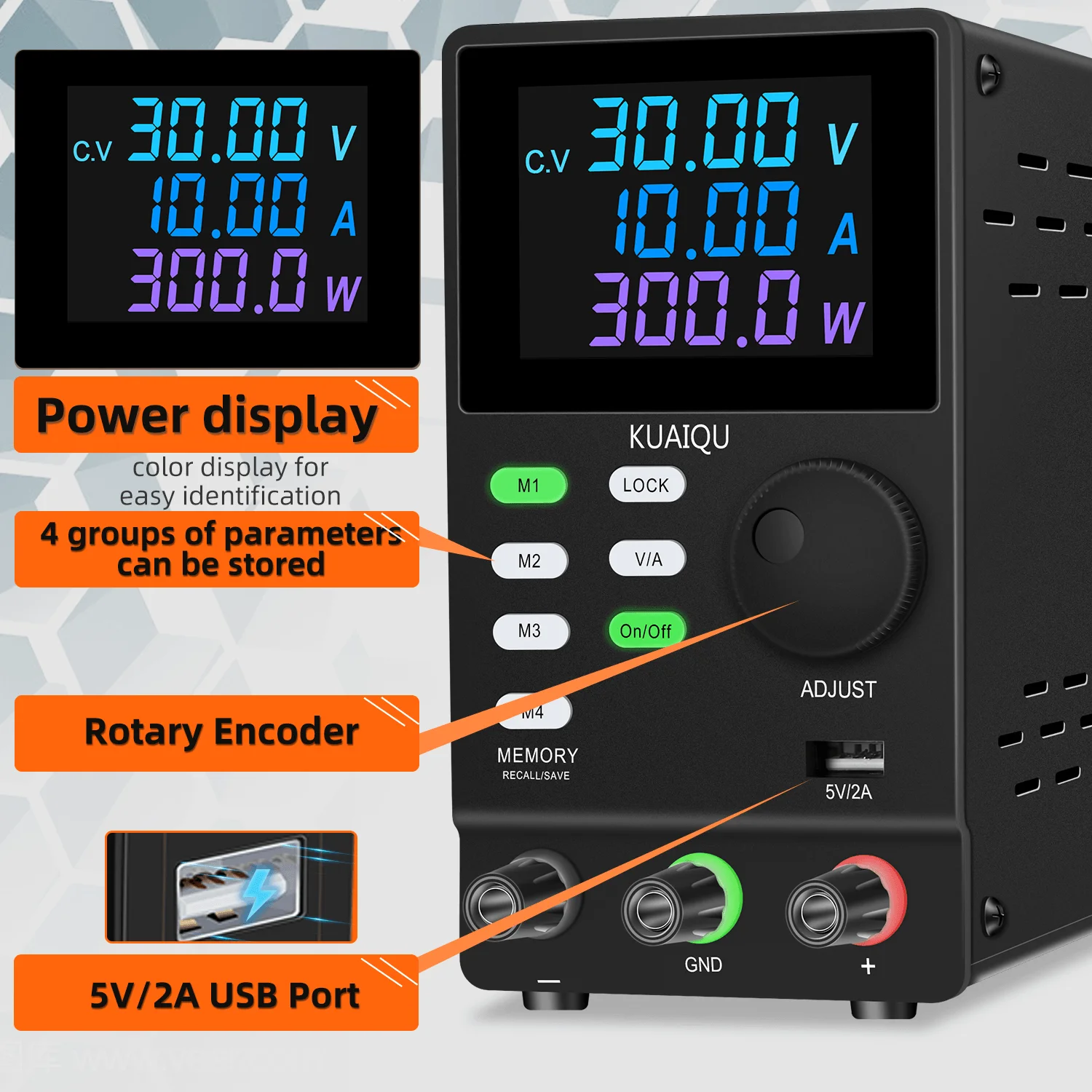 KUAIQU 300V 1A 300W Lab DC Power Supply RS232 USB Software Power Source 12V 30V 10A 200V Adjustable Voltage Regulator For Test