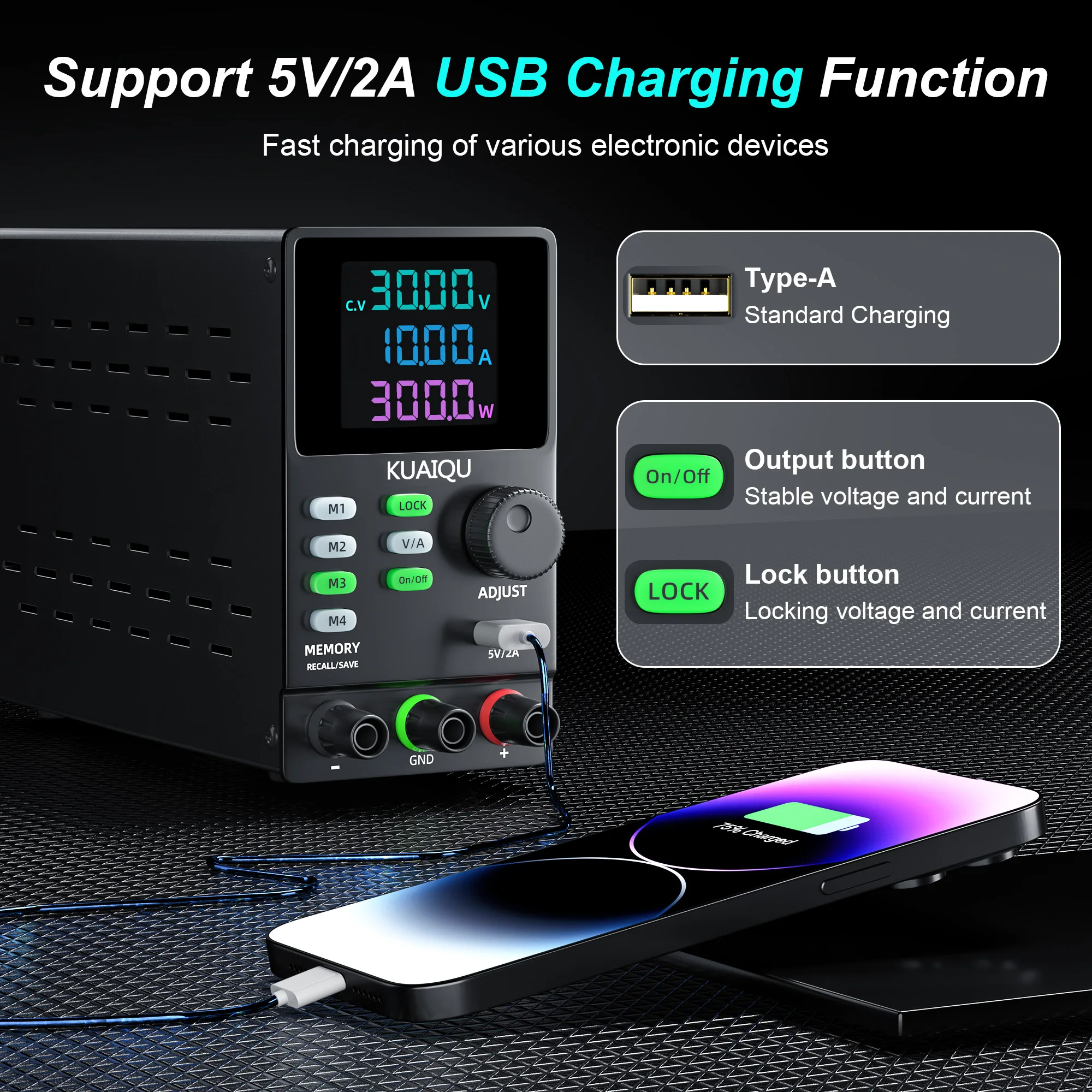 KUAIQU 300V 1A 300W Lab DC Power Supply RS232 USB Software Power Source 12V 30V 10A 200V Adjustable Voltage Regulator For Test