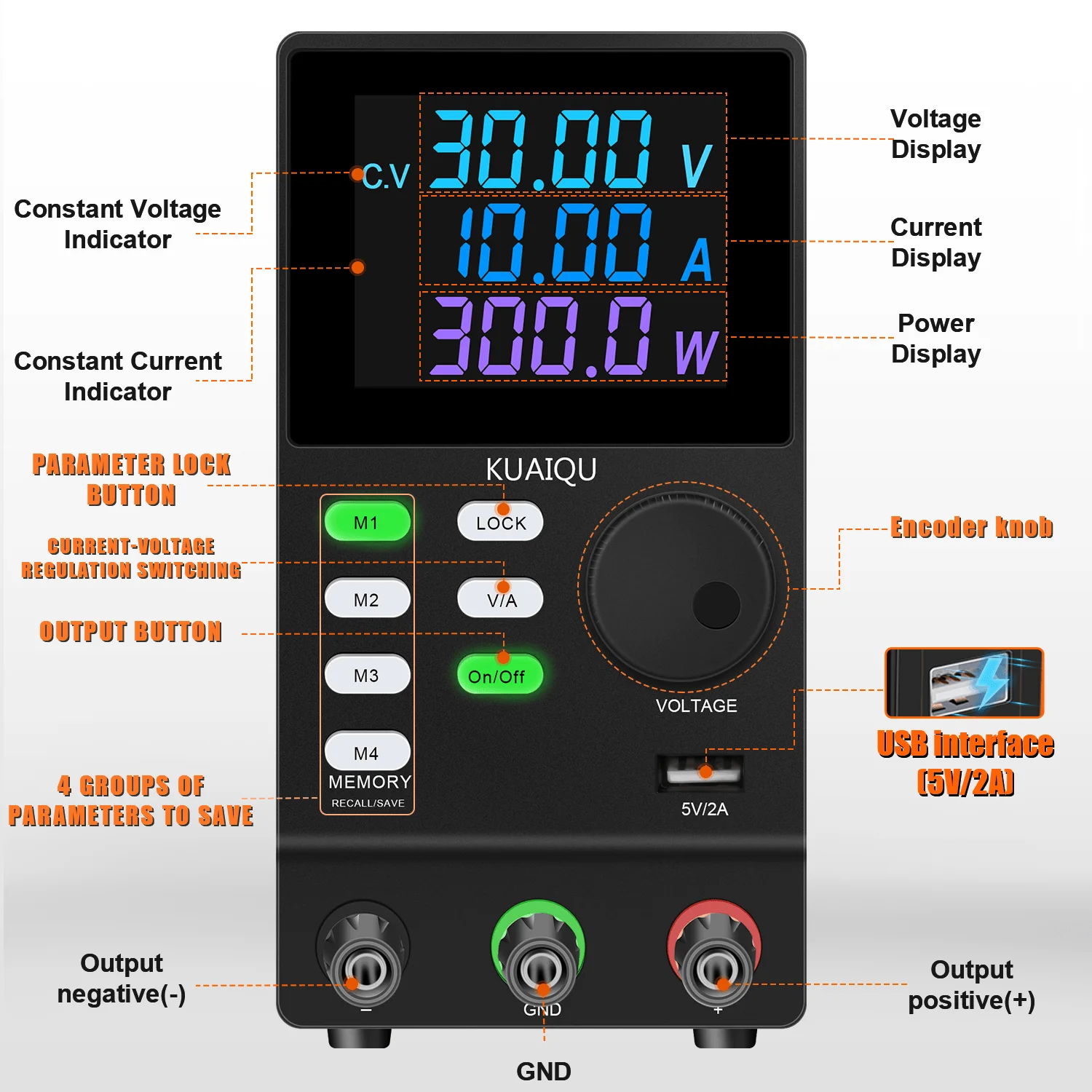 KUAIQU 300V 1A 300W Lab DC Power Supply RS232 USB Software Power Source 12V 30V 10A 200V Adjustable Voltage Regulator For Test