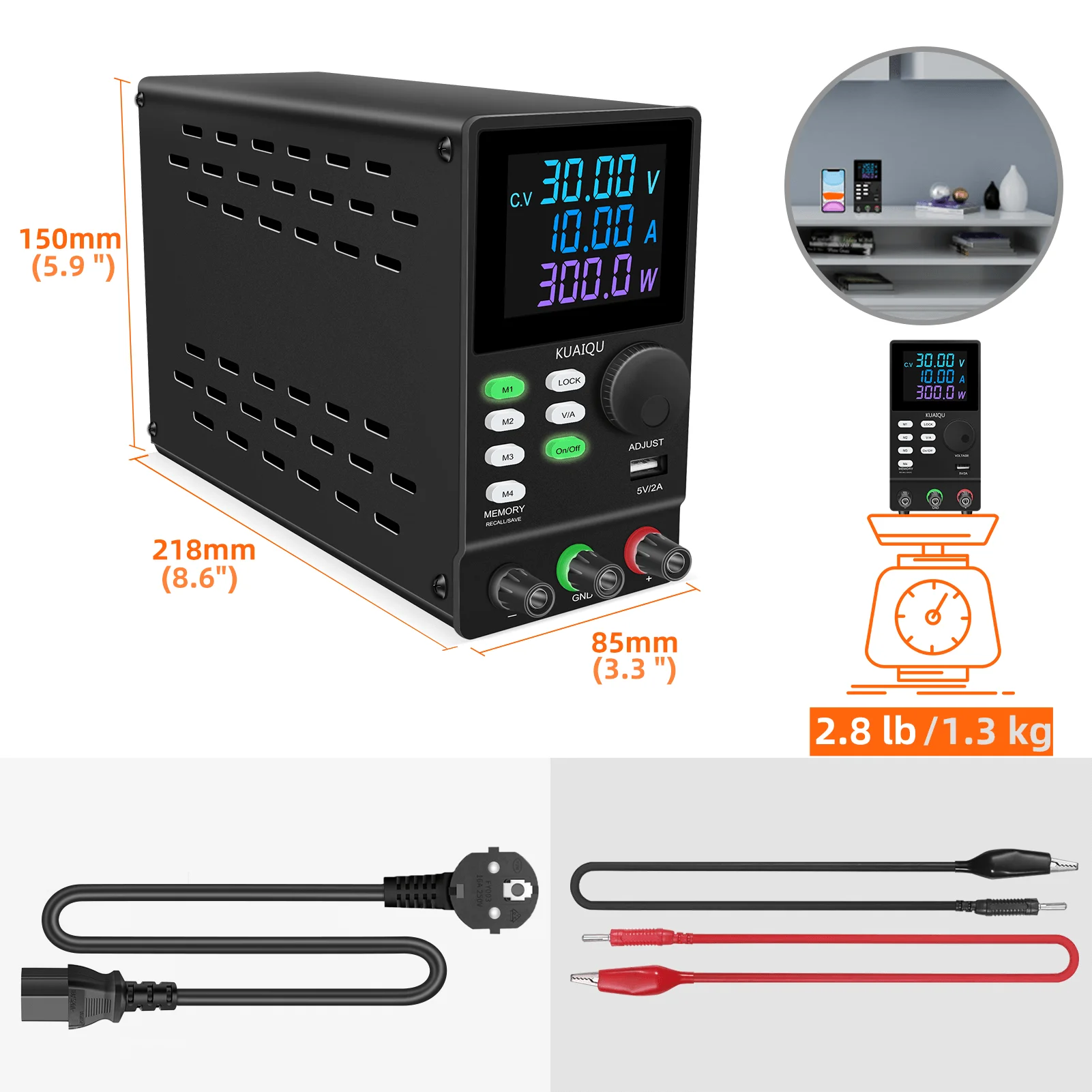 KUAIQU 300V 1A 300W Lab DC Power Supply RS232 USB Software Power Source 12V 30V 10A 200V Adjustable Voltage Regulator For Test