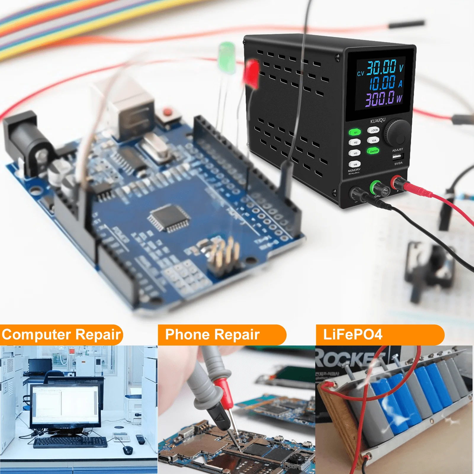 KUAIQU 300V 1A 300W Lab DC Power Supply RS232 USB Software Power Source 12V 30V 10A 200V Adjustable Voltage Regulator For Test