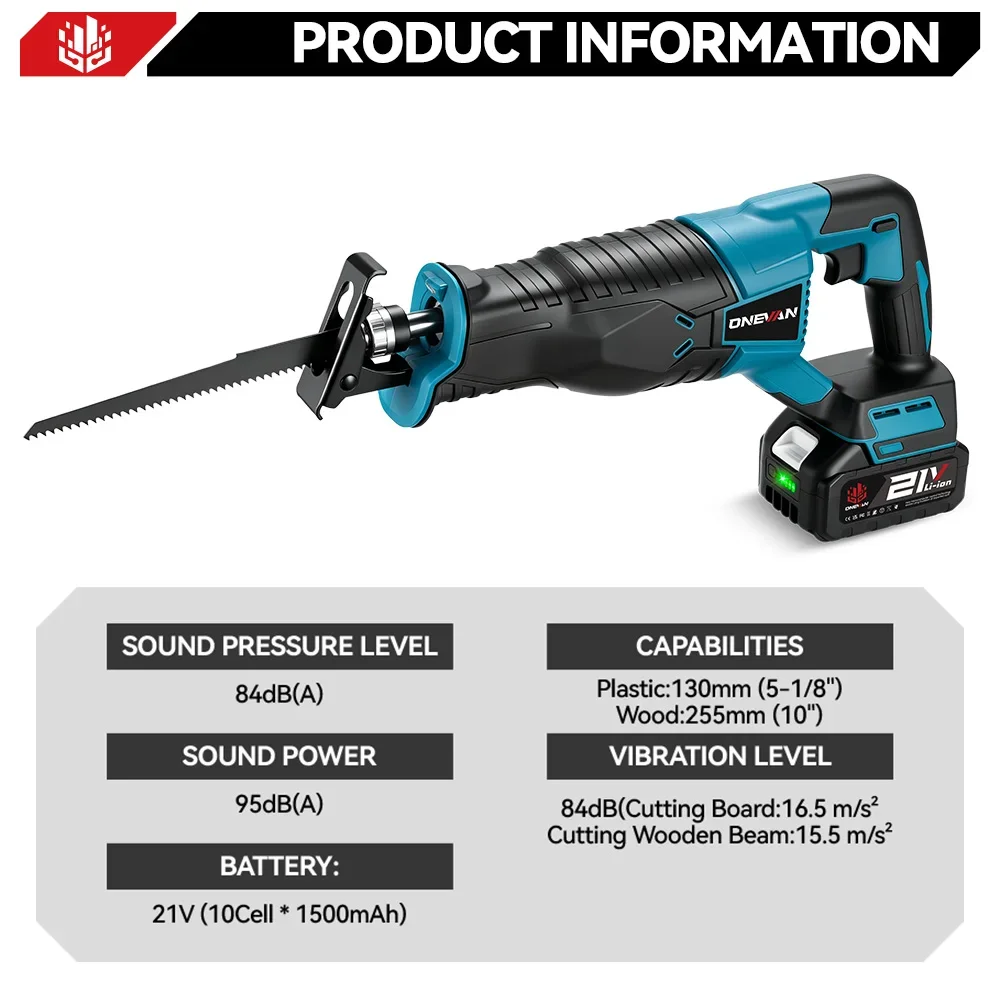 ONEVAN 10000SPM Electric Reciprocating Saw Cordless Chainsaw Metal Pipe Cutter Multifunctional Tool For Makita 18V Battery Pin
