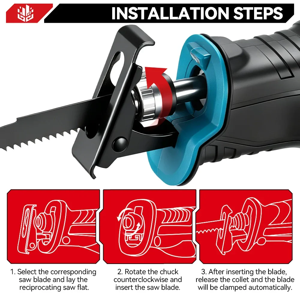 ONEVAN 10000SPM Electric Reciprocating Saw Cordless Chainsaw Metal Pipe Cutter Multifunctional Tool For Makita 18V Battery Pin