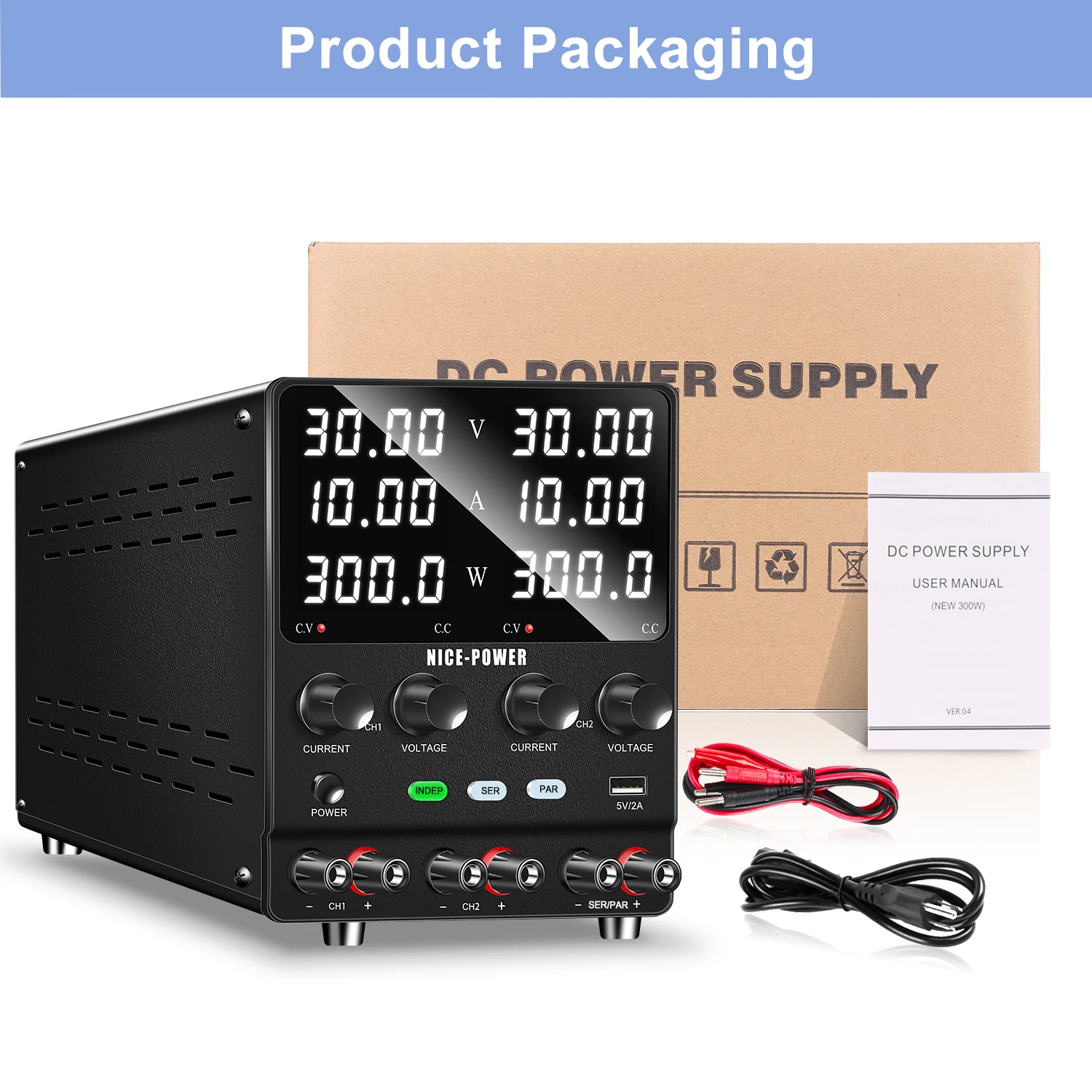 Dual-Channel 30V 10A 300W DC Power Supply 3-modes PAR SER INDEP Switching Power Supply Series Parallel Output Source Repai