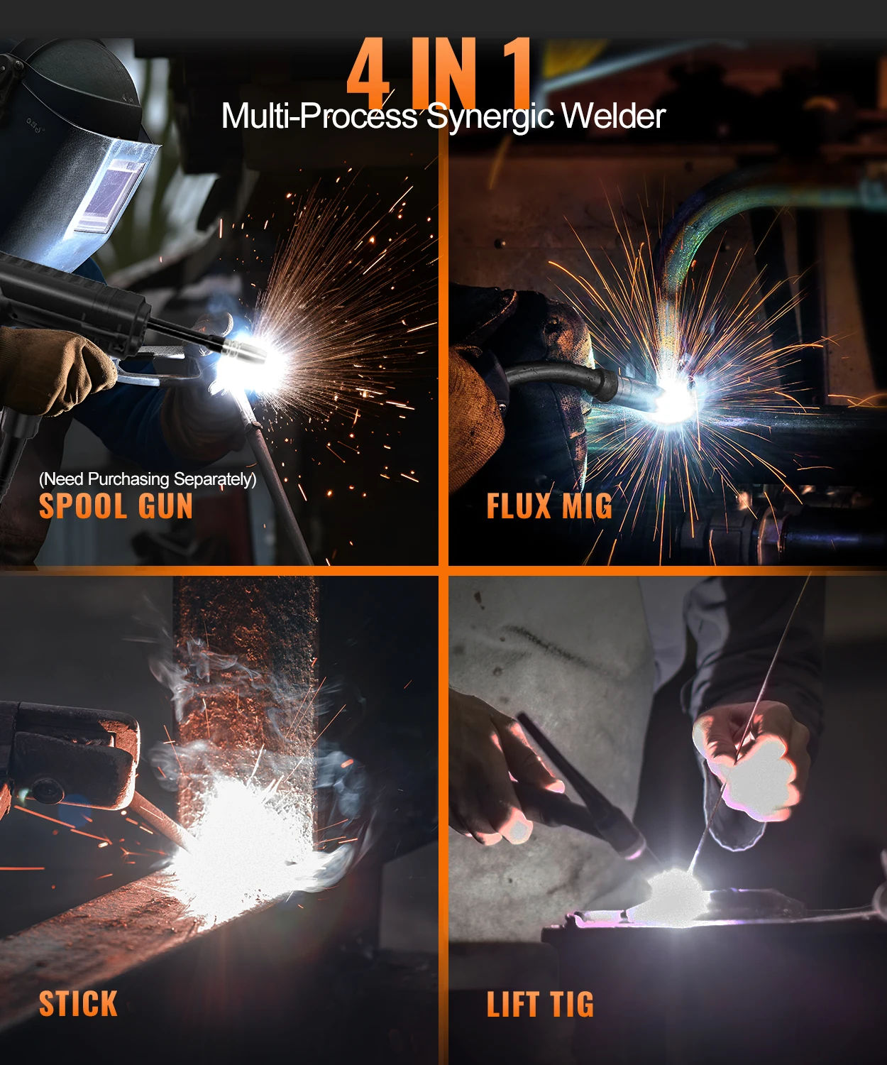 HITBOX HIM200 Welder Synergic MMA Flux MIG Lift TIG Spool Gun 4-in-1 Multi-process Portable Semi-Automatic Welding Tool for DIY Workshop