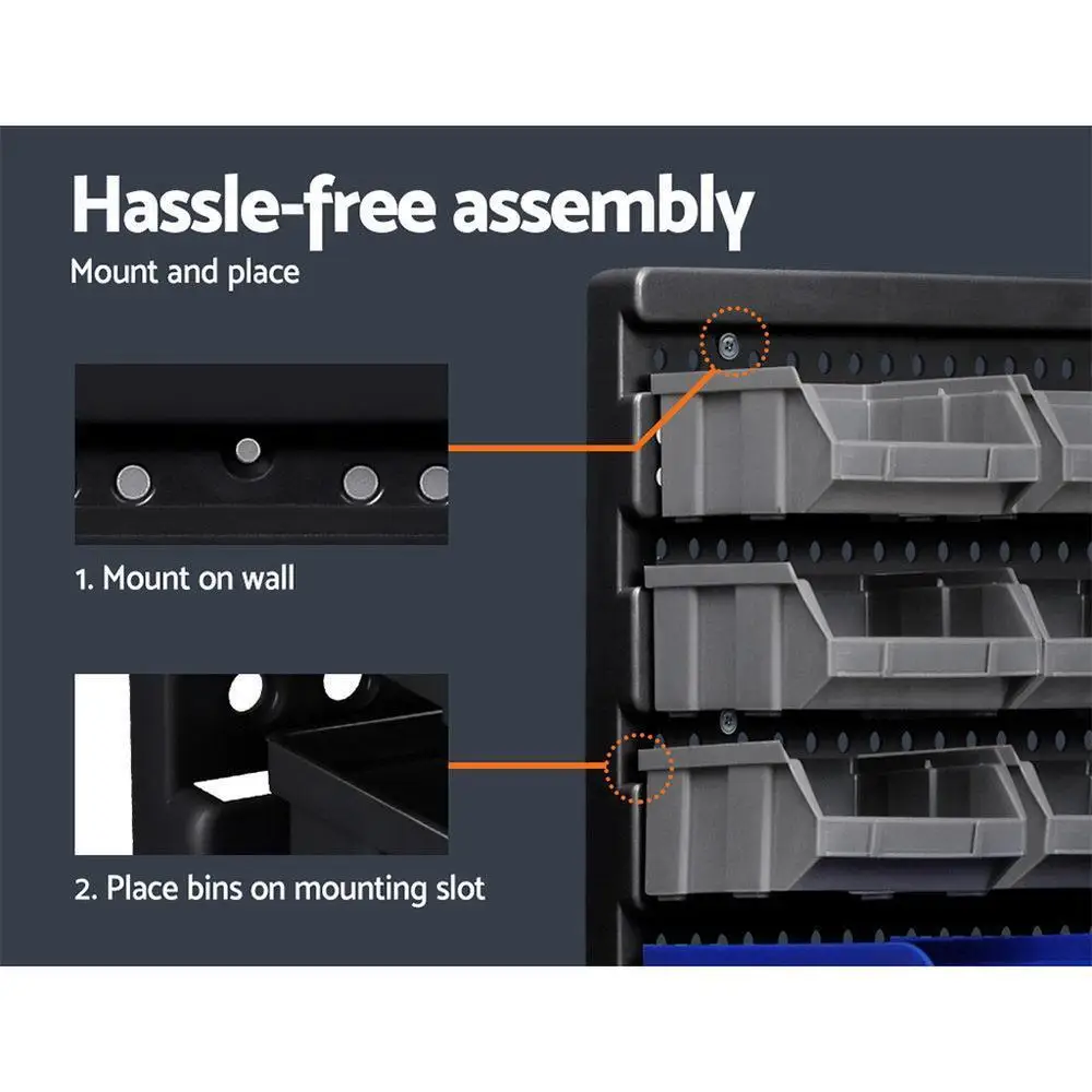 Wall Mounted Storage Bin Rack for 30 Bins Heavy Duty Organizer Shelf for Garage Workshop Parts Storage Space Saving Wall Holder