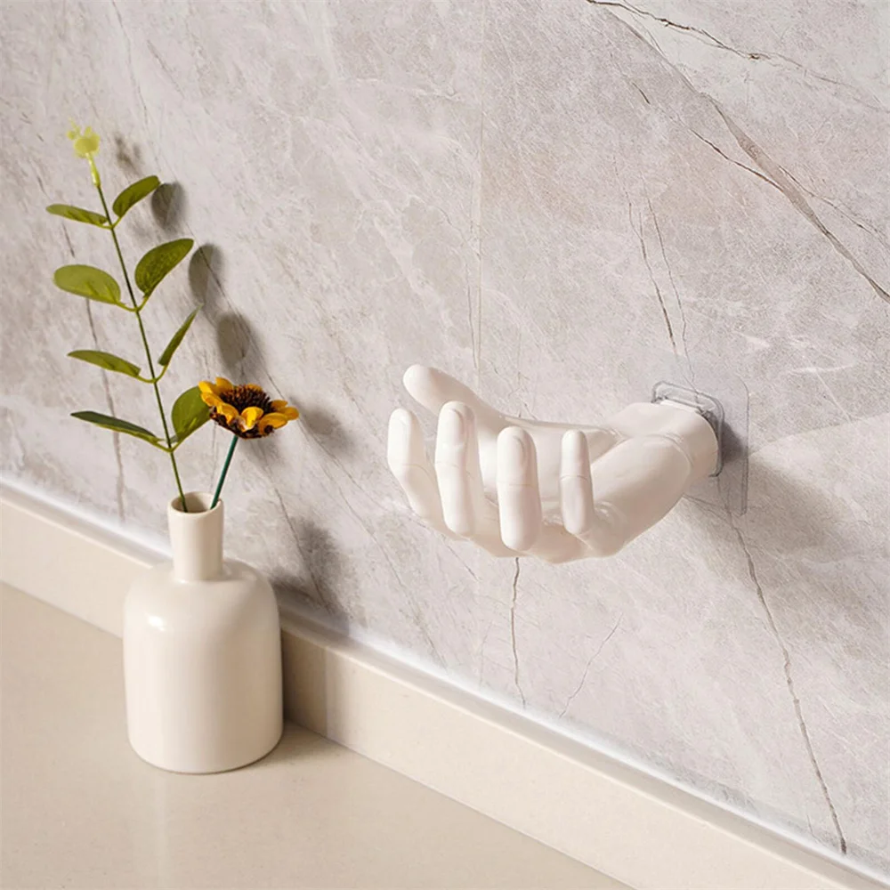 Resin Wall Mounted Soap Holder Rack Adhesive Hand Shape Storage Holder