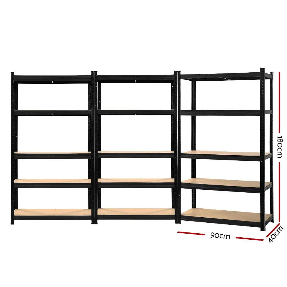 Heavy Duty 3x1.8M Garage Shelving Warehouse Rack Steel Pallet Storage Shelf Black