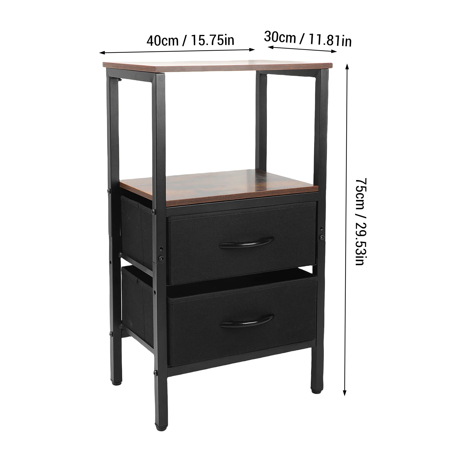 AU Side Table Night Stand for Bedroom MDF Carbon Steel Bedside Table with 2 Drawers for Living Room Dorm Bedside Table