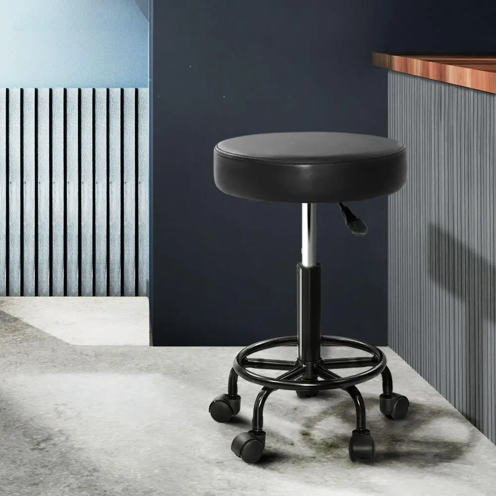 Salon Round Swivel Stool Adjustable Height Upholstered Rolling Chair for Spa Beauty Salon Tattoo Massage Stool Seat with Backrest and Wheels