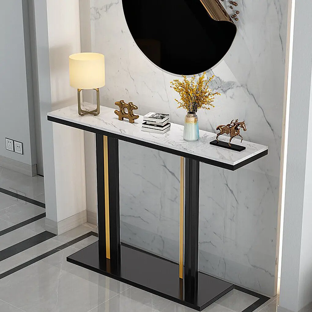 LUVODI 118cm Console Entry Table,Sintered Stone Top Metal Legs for Hallway Kitchen Living Room Foyer Behind Couch Sofa Side Display
