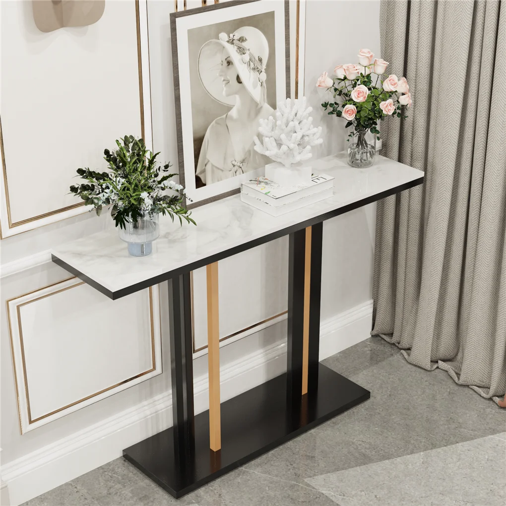 LUVODI 118cm Console Entry Table,Sintered Stone Top Metal Legs for Hallway Kitchen Living Room Foyer Behind Couch Sofa Side Display