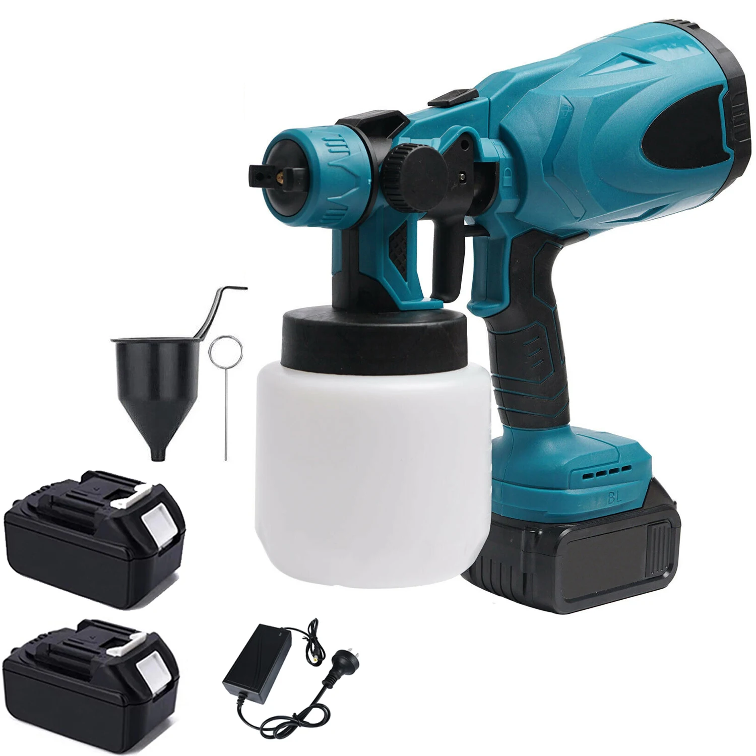 Cordless High Pressure Spray Gun Airless Paint Sprayer 1000ml with 2 Battery