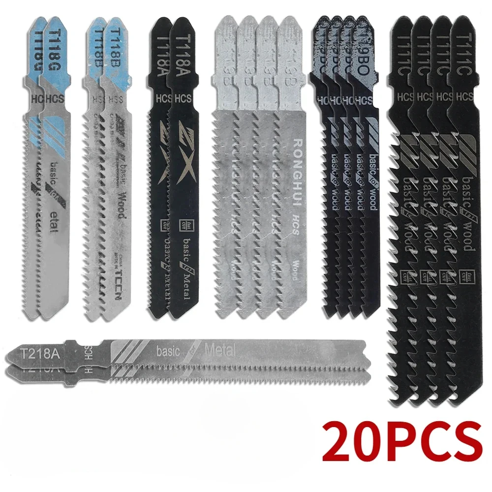 20 Pieces Jigsaw Blades Set T-Shaft HCS Assorted Jig Saw Blades for Wood Plastic and Metal Cutting for Black & Decker Metabo