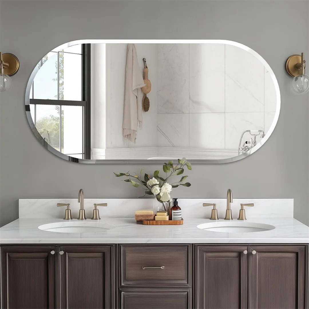 LUVODI Silver Frameless Beveled Edge Bathroom Vanity Mirror,Wall Decor Glass Mirror for Bathroom,Entryway