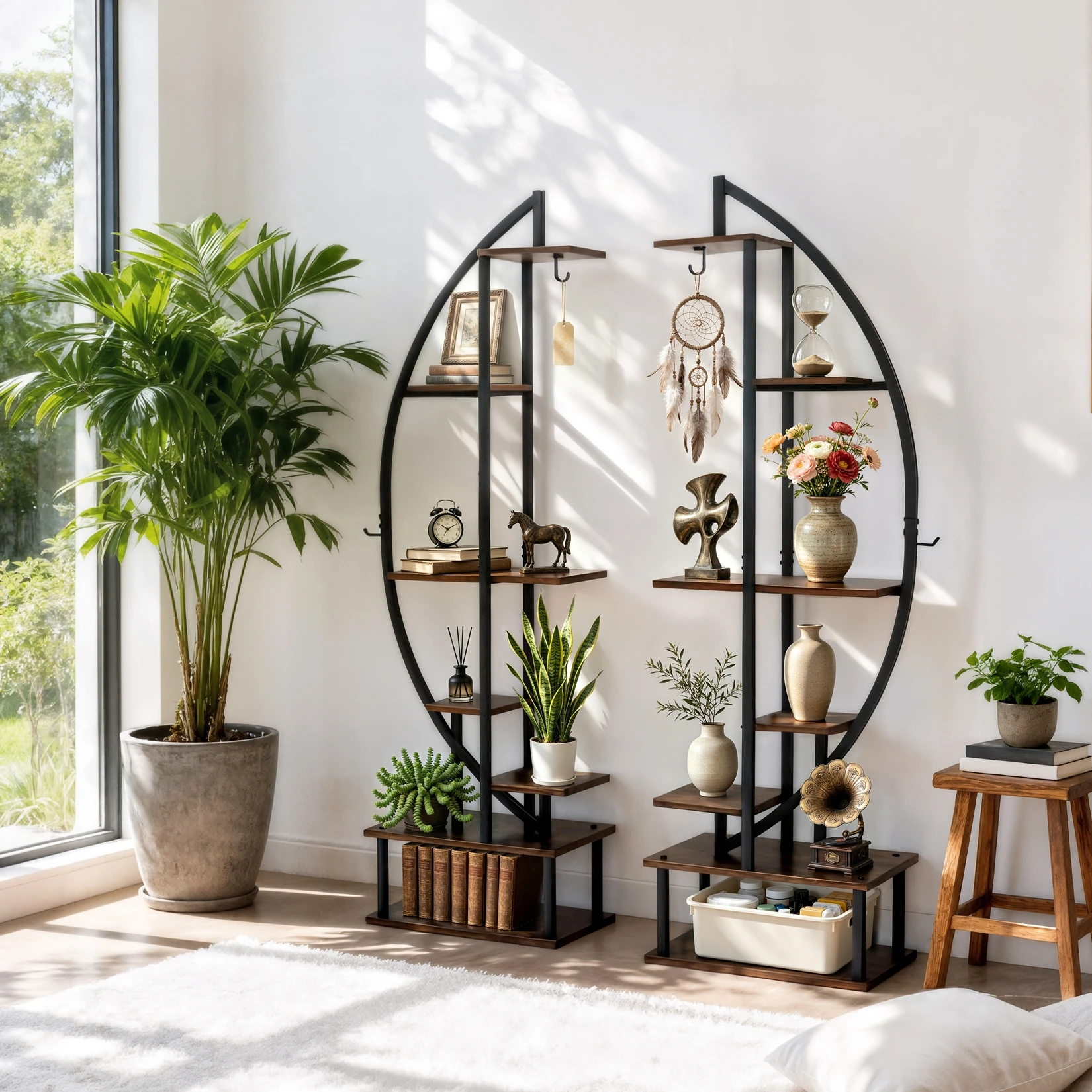 Tall Half-Moon Metal Plant Stand 7-Tiered Flower Display Shelf Indoor Storage Rack for Home Garden Decor
