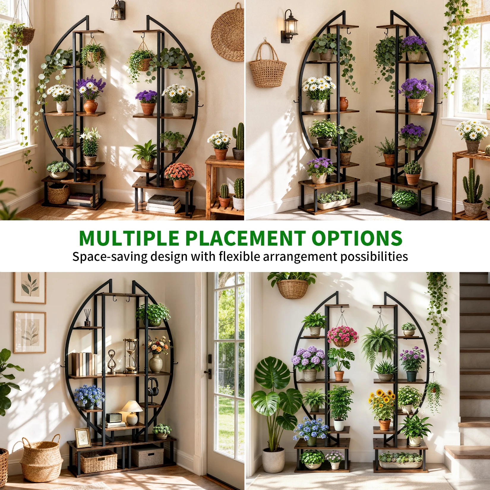 Tall Half-Moon Metal Plant Stand 7-Tiered Flower Display Shelf Indoor Storage Rack for Home Garden Decor